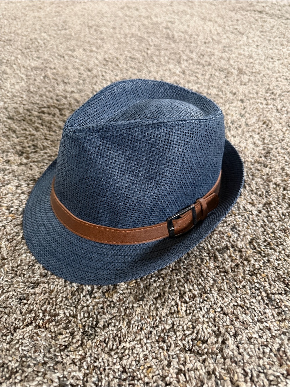 Navy Straw Fedora with Brown Band